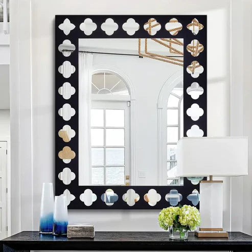 Black Wooden Frame Modern Decorative Mirror | Nigz Decor
