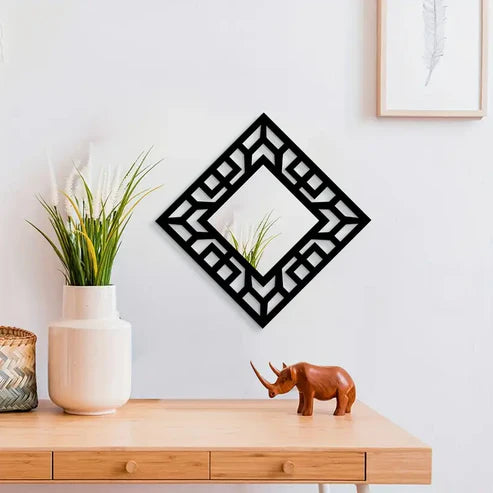 Vintage Square Wall Mirror Hollow Pattern Mirror Wall Hanging with Acrylic Frame | Nigz Decor