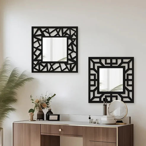Vintage Square Wall Mirror Hollow Pattern Mirror Wall Hanging with Acrylic Frame | Nigz Decor