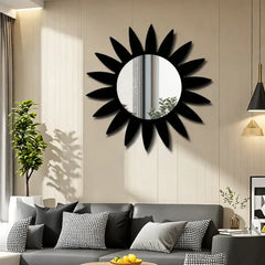 Black Mirror Wooden Sunflower Acrylic Mirror | Nigz Decor
