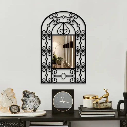 Black Acrylic Wall Mirror with Ornate Frame | Nigz Decor