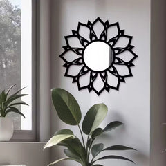 Modern Acrylic Wall Mirror - Black Geometric Round Decorative Art | Nigz Decor