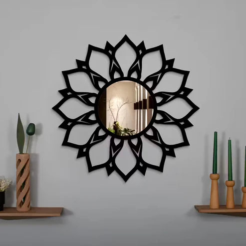 Modern Acrylic Wall Mirror - Black Geometric Round Decorative Art | Nigz Decor