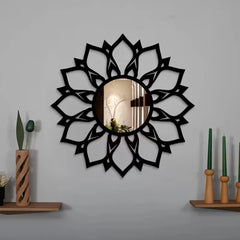 Modern Acrylic Wall Mirror - Black Geometric Round Decorative Art | Nigz Decor