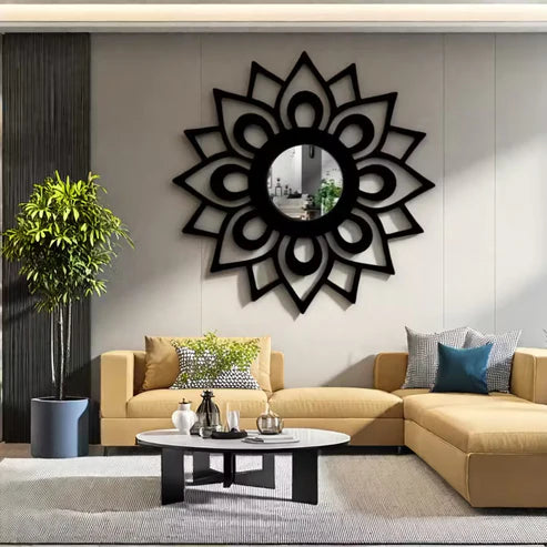 Sunflower Wooden Wall Mirror Art | Nigz Decor