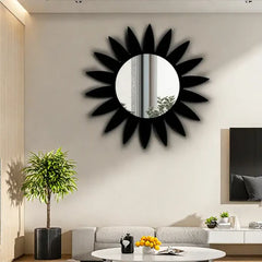 Black Mirror Wooden Sunflower Acrylic Mirror | Nigz Decor