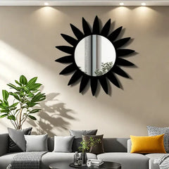 Black Mirror Wooden Sunflower Acrylic Mirror | Nigz Decor
