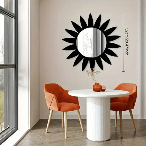 Black Mirror Wooden Sunflower Acrylic Mirror | Nigz Decor