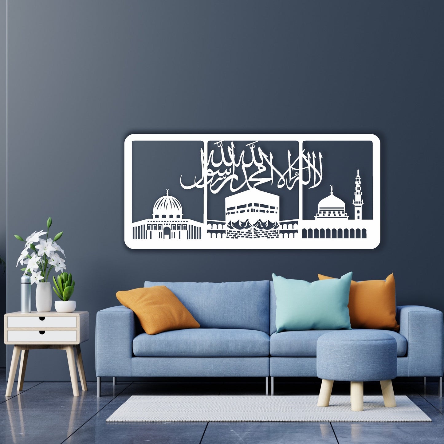 Kalma Tayyib (First Kalma) With Masjid Haram, Masjid Nabwi, Masjid Aqsa, Acrylic Islamic Calligraphy Wall Art in Dubai5